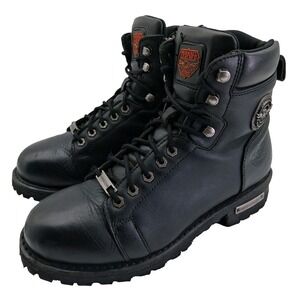 Milwaukee Leather Boots Mens Size 10 Black Leather Biker Lace Up Zip Motorcycle
